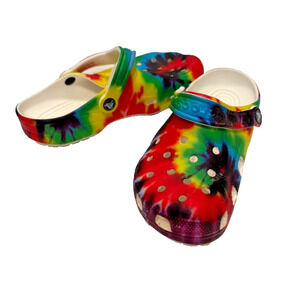Crocs Classic Adult Rainbow Tye Dye Clogs Sandals Women Size 9 Men Size 7